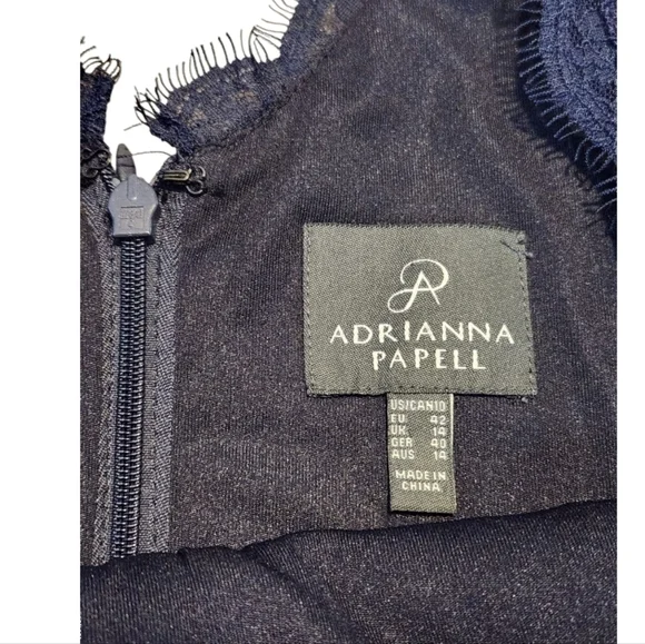 Adrianna Papell Cap Sleeve Full Lace Flared Cocktail Dress Navy Blue, Size 10 - Picture 9 of 11